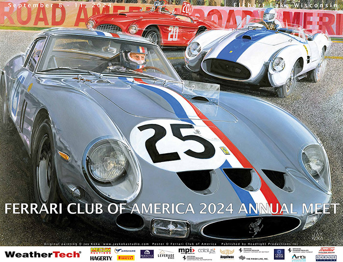 Ferrari Club of America 2024 Road America Poster/event art by Jay Koka